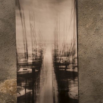 Port de Neuchâtel : imprimé sur papier mat Museum Etching 350 g, collé sur alu avec baguette au dos pour l'accrochage, dim 60 x 32 cm