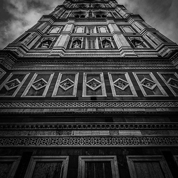 Campanile del giotto, Florence : poster sous verre, cadre en bois noir, passe-partout blanc 3 cm, dim. avec cadre 49 x 39 cm